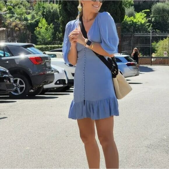 The Kooples Dusty Blue Button Front Mini Dress Size 4 Designer Cottagecore $350 - Picture 11 of 13